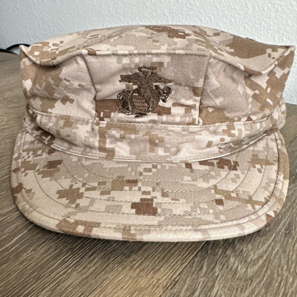 USMC 8 Point Garrison Cover Hat Men Large Desert Tan MARPAT Digital Camo Cap EGA